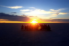 Sunrise in the Salar de Uyuni.