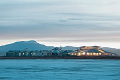 Palacio de Sal hotel seen from the Uyuni Salt Flat.